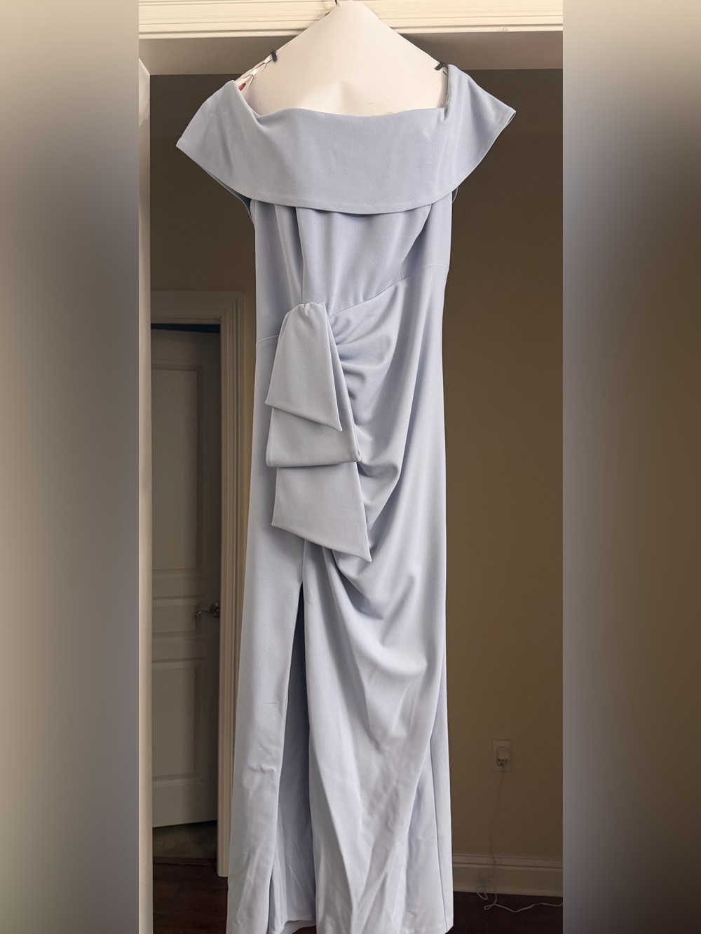 Elegant Light Blue Draped Womenโs Dress